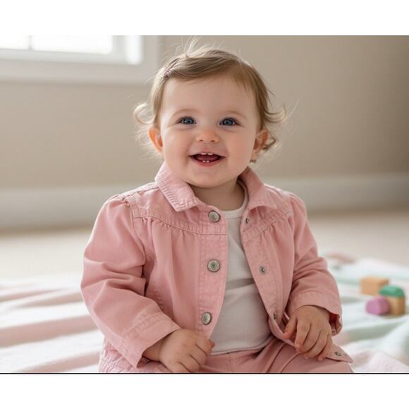 Vintage Old Navy Toddler Girls Jean Denim Jacket Pink Size 12-18 M - Picture 1 of 10